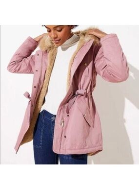 LOFT Dusty Pink Faux-Fur Hooded Parka